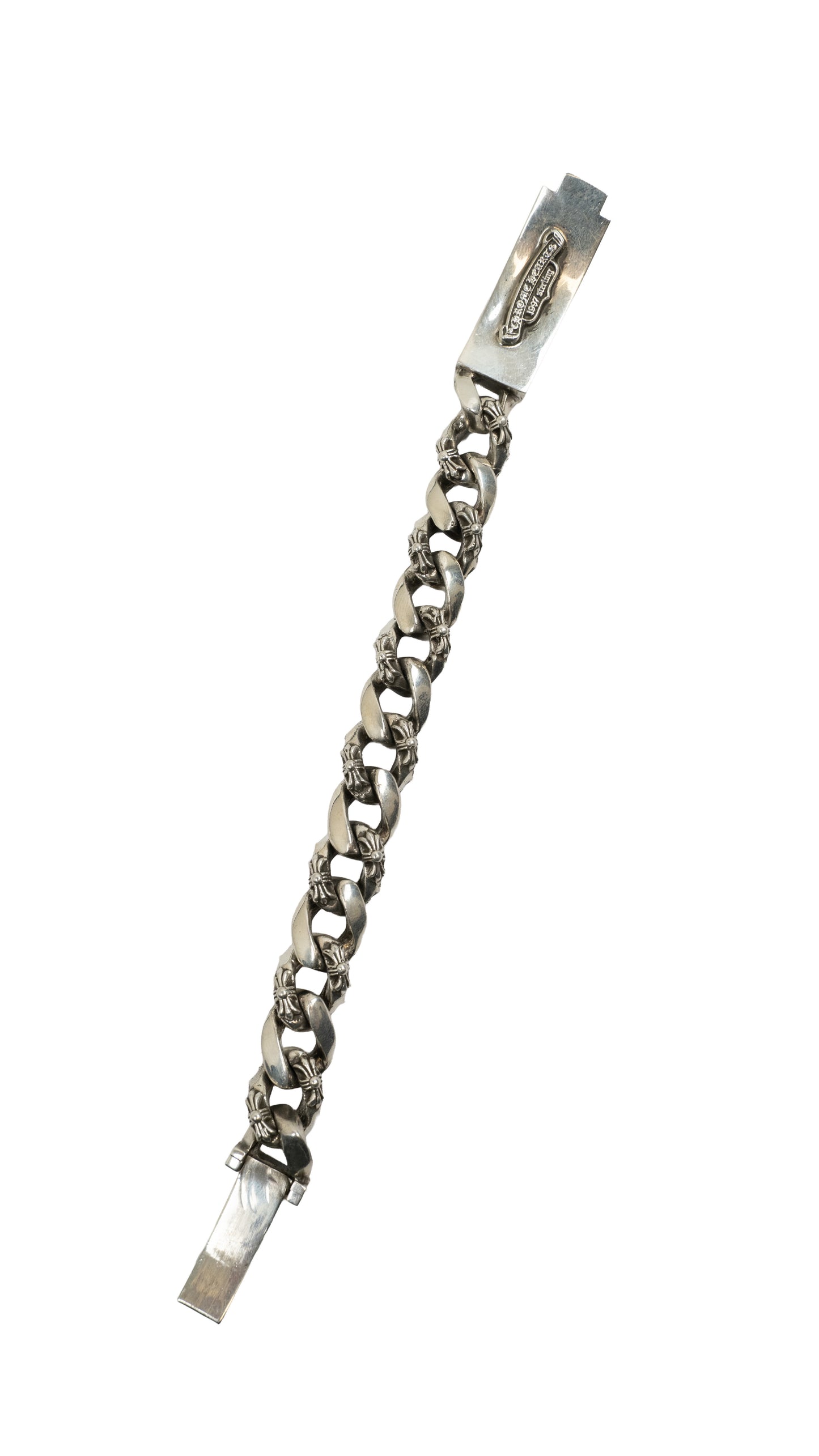 Silver ID Vine Heart Fancy Link Bracelet