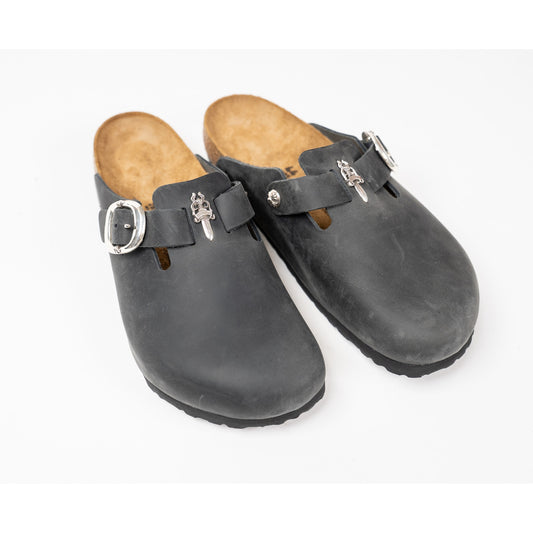 Birkenstock Boston Nubuck Leather Mules 'Black'