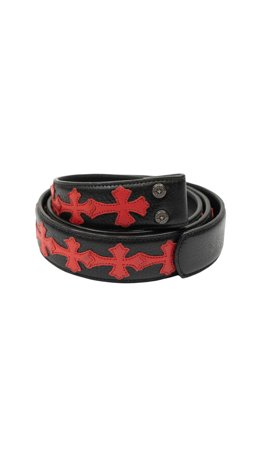 Black Cemetery Red Cross Patch Leather Strap