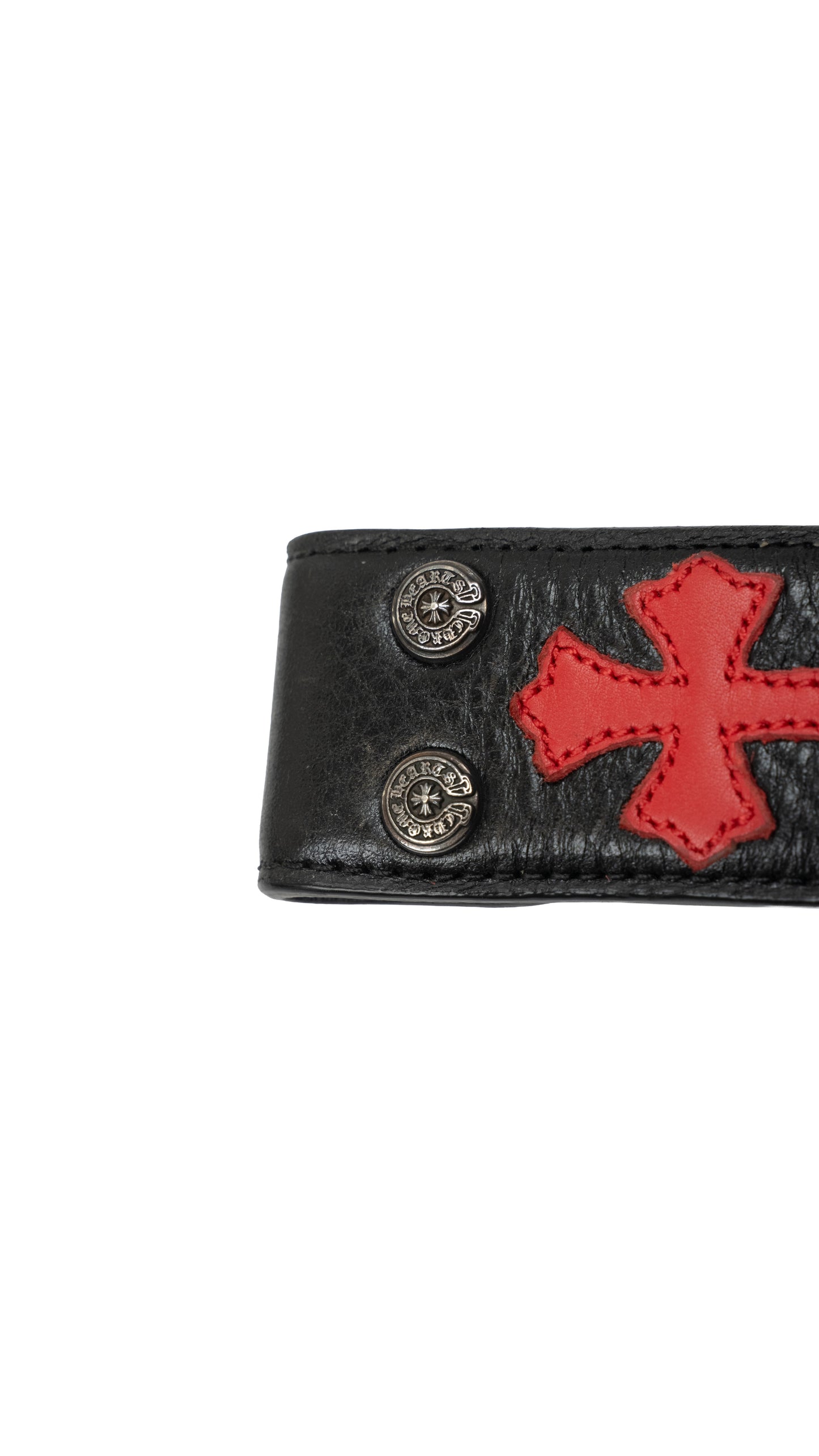 Black Cemetery Red Cross Patch Leather Strap