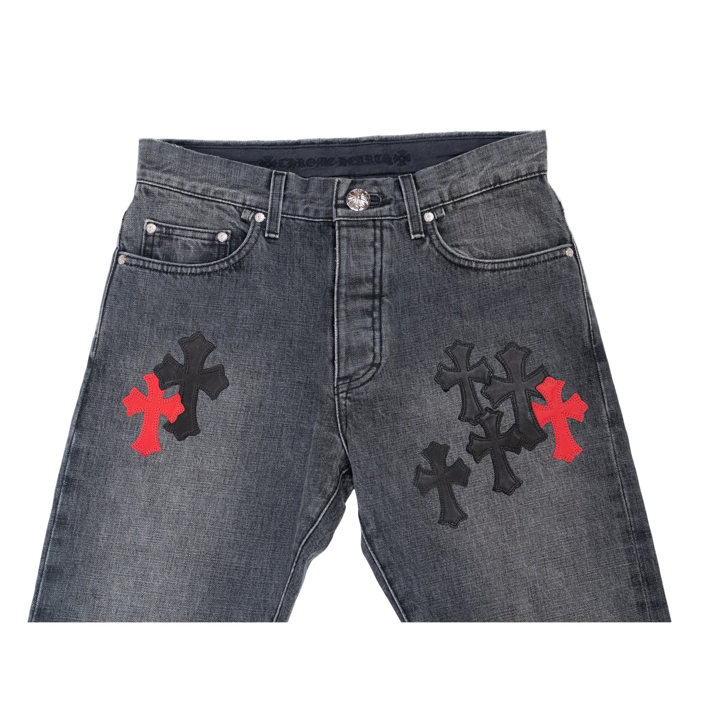 CLB Grey Black & Red Cross Patch Jeans