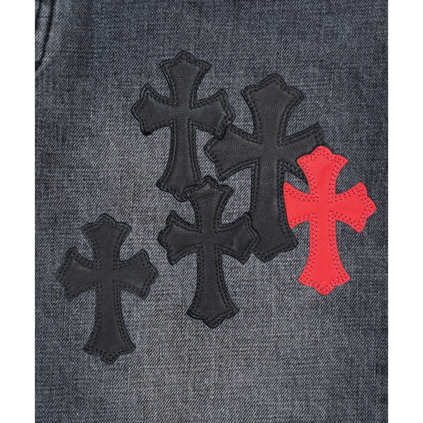 CLB Grey Black & Red Cross Patch Jeans