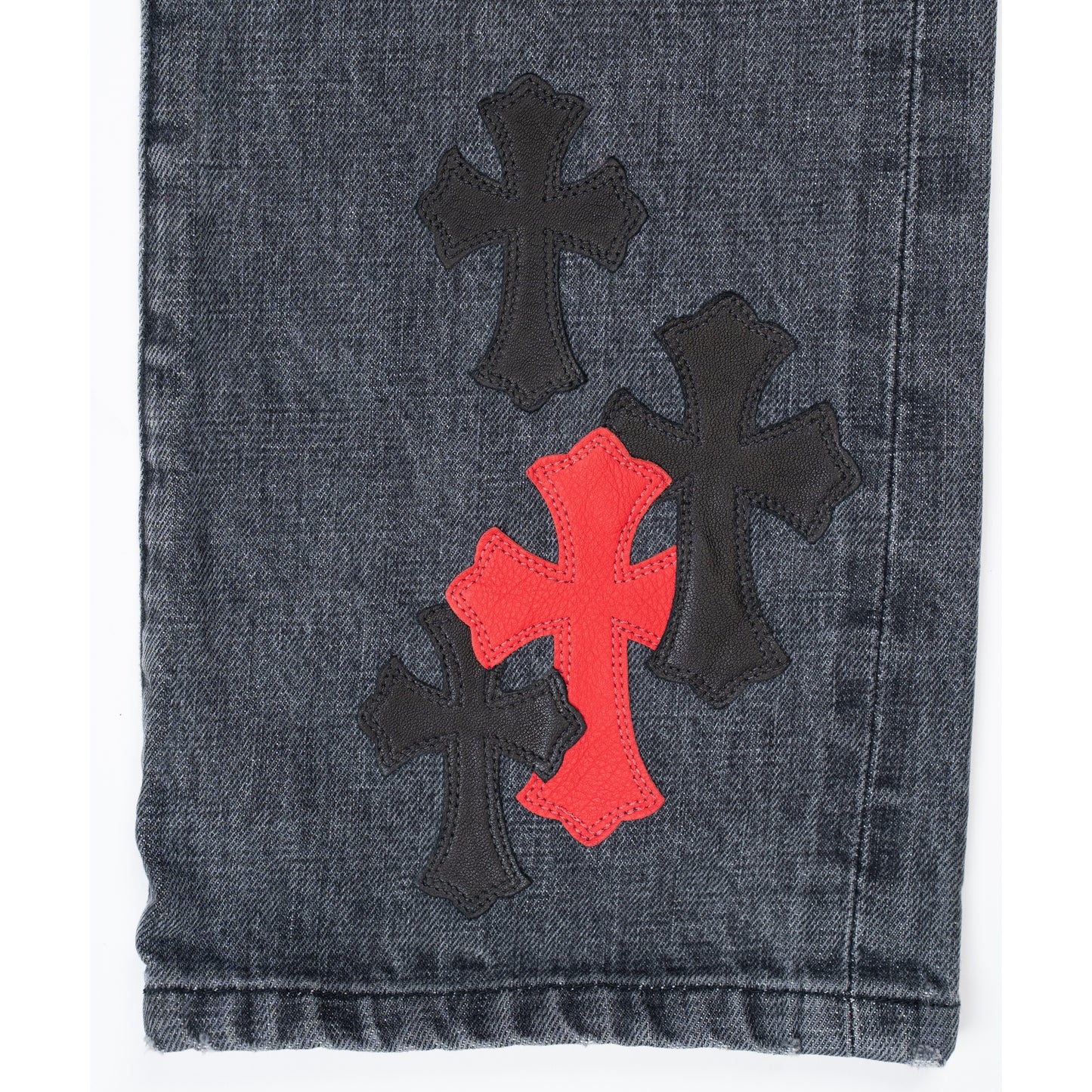 CLB Grey Black & Red Cross Patch Jeans