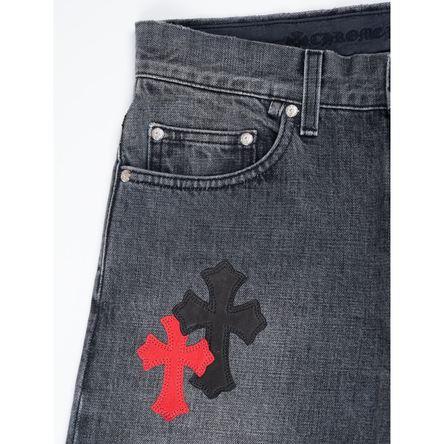 CLB Grey Black & Red Cross Patch Jeans