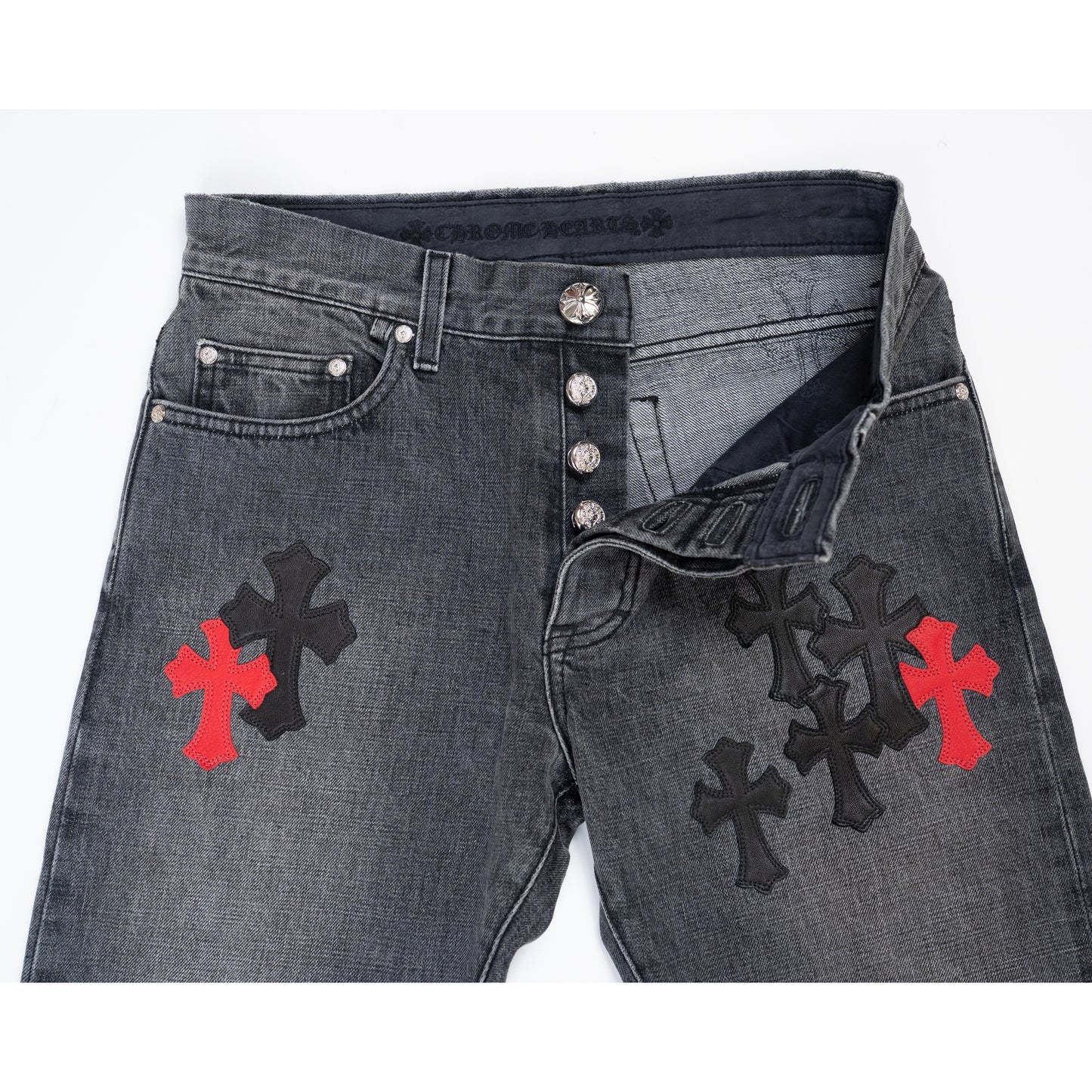 CLB Grey Black & Red Cross Patch Jeans