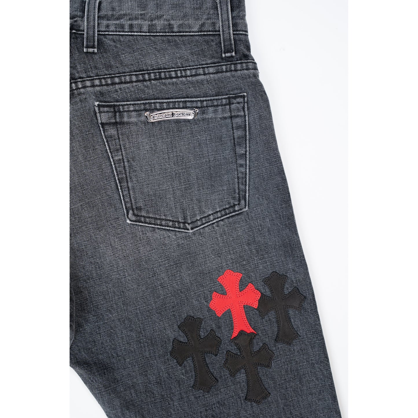 CLB Grey Black & Red Cross Patch Jeans