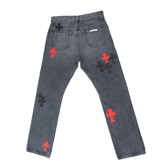 CLB Grey Black & Red Cross Patch Jeans