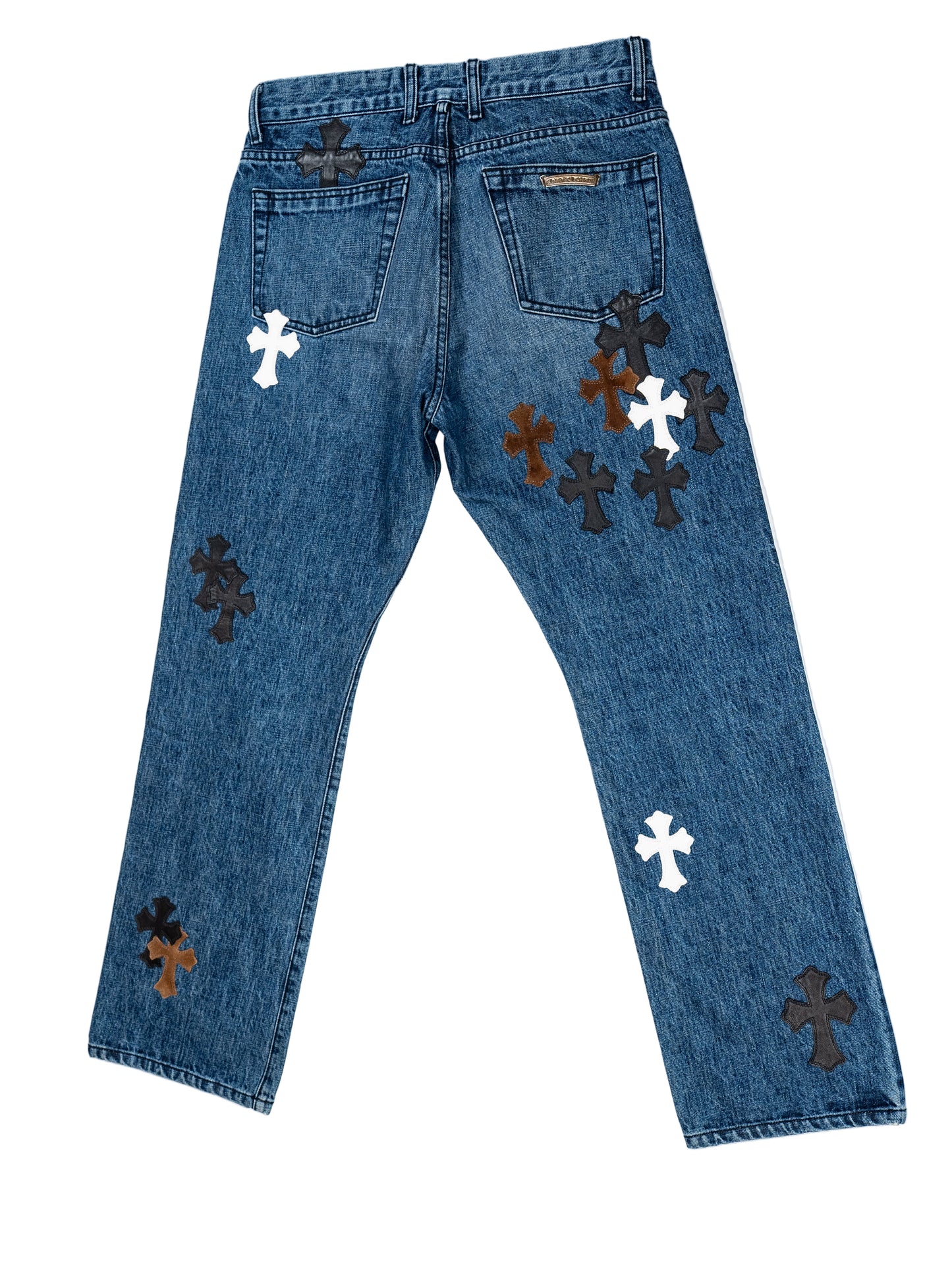 Indigo Denim Jeans Black White & Brown Patches