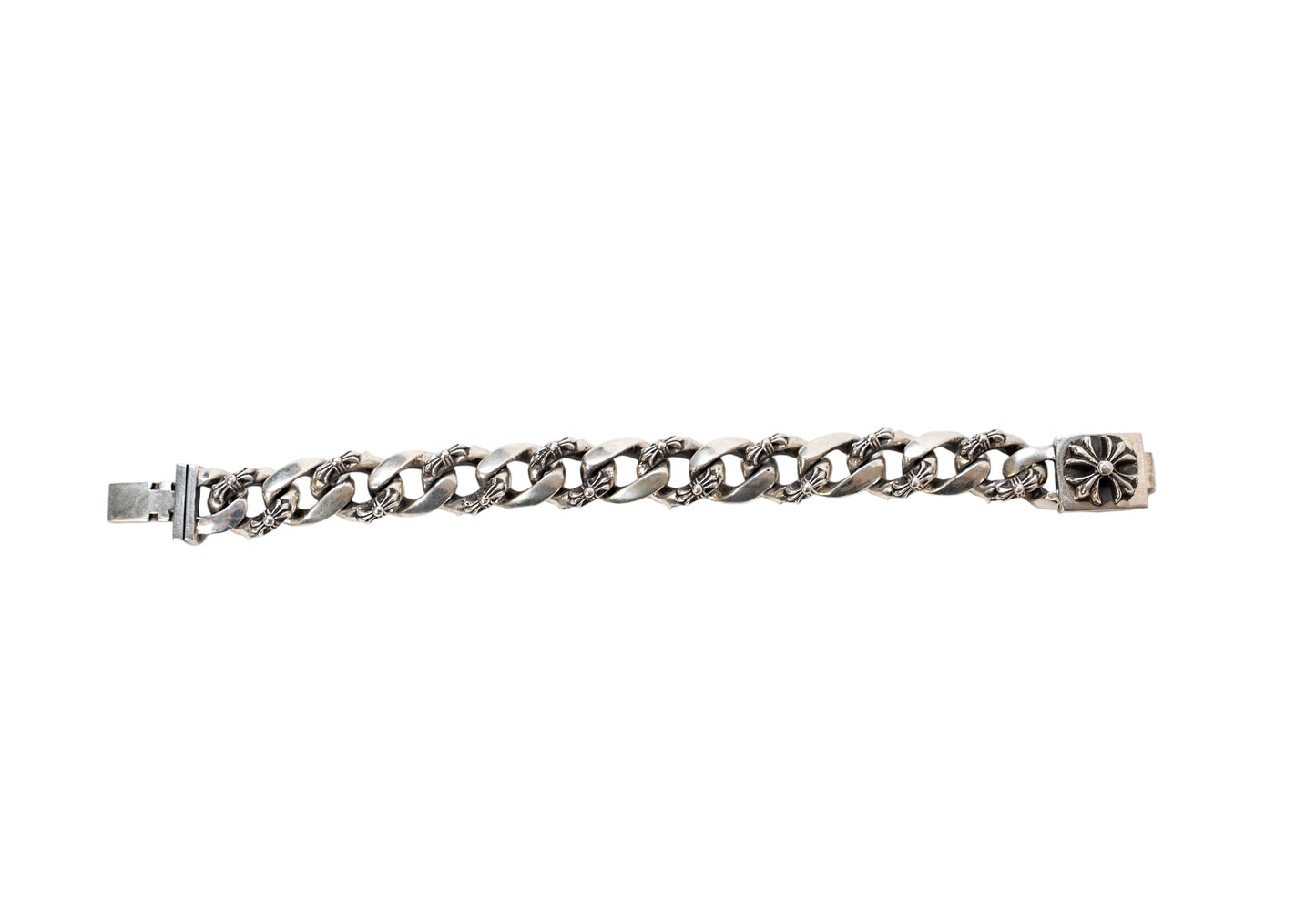 Silver Plus Cross Fancy Link Box ID Bracelet