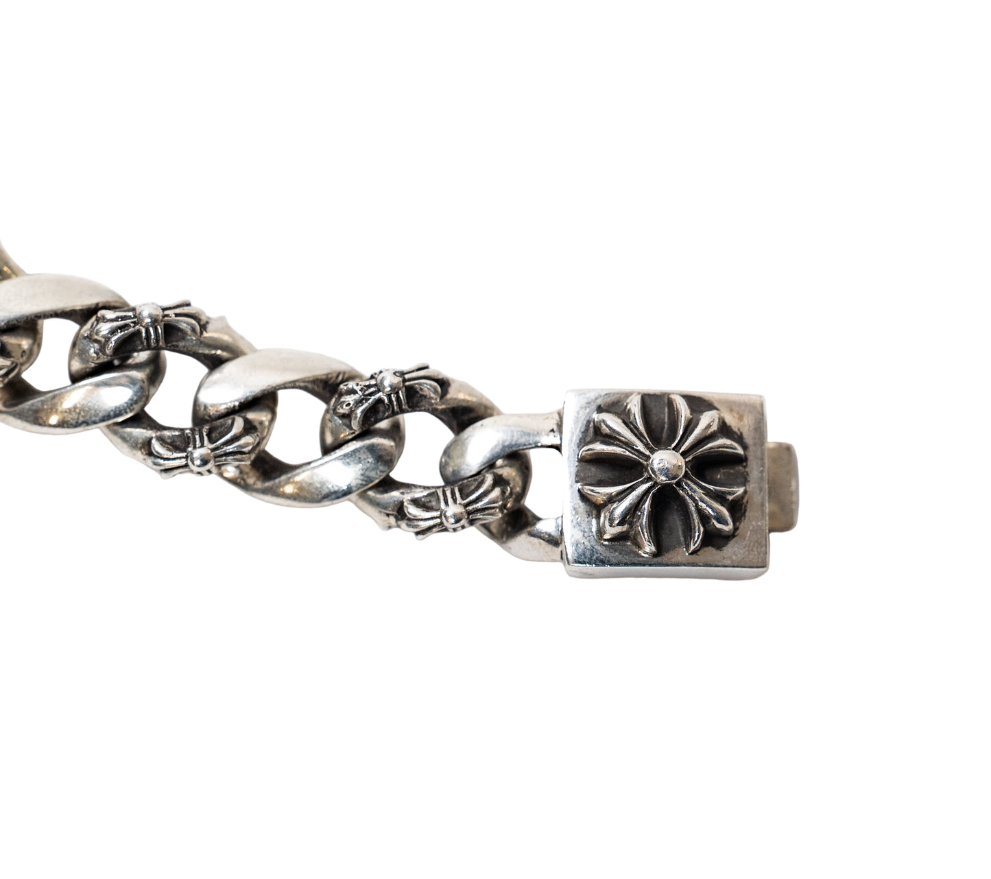 Silver Plus Cross Fancy Link Box ID Bracelet