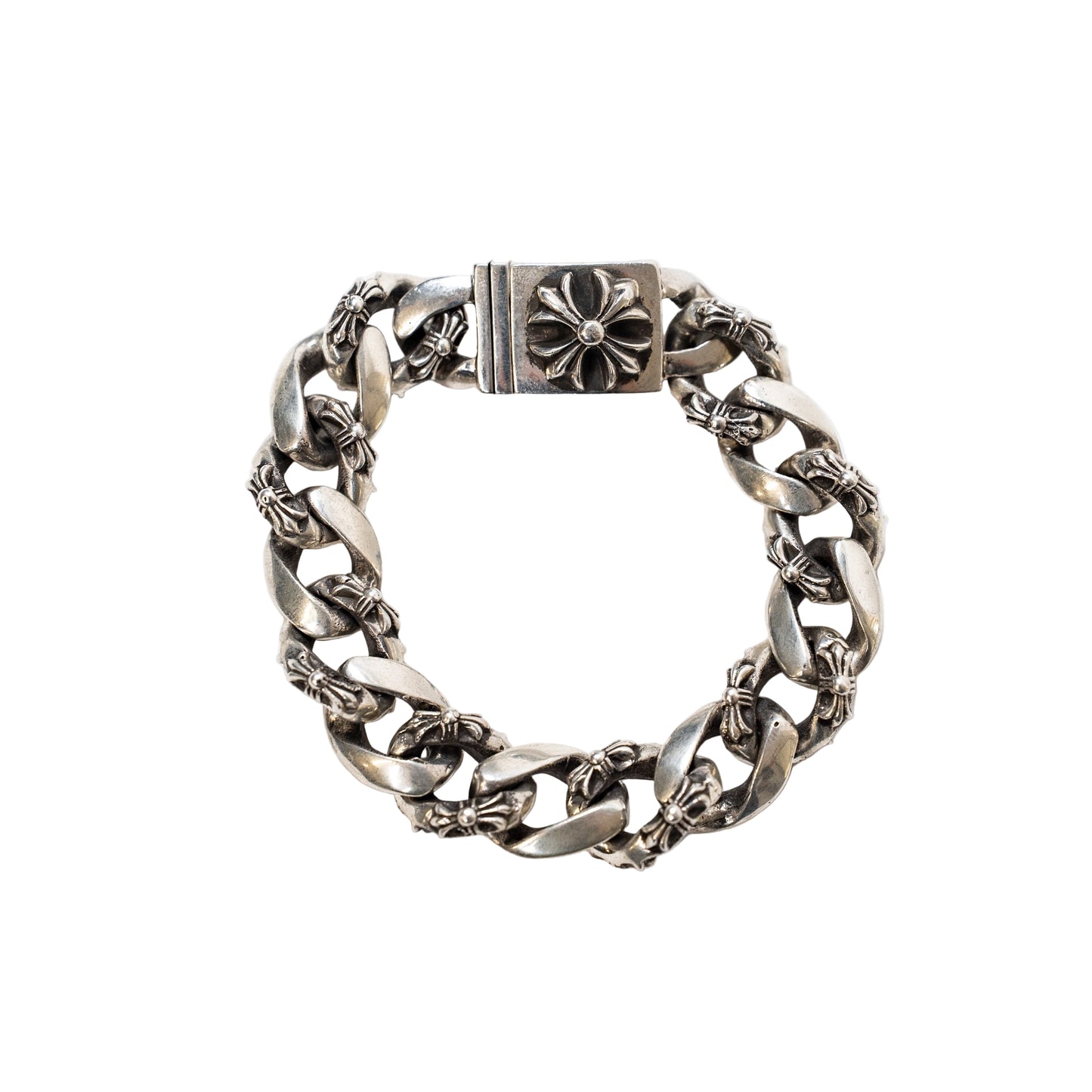 Silver Plus Cross Fancy Link Box ID Bracelet