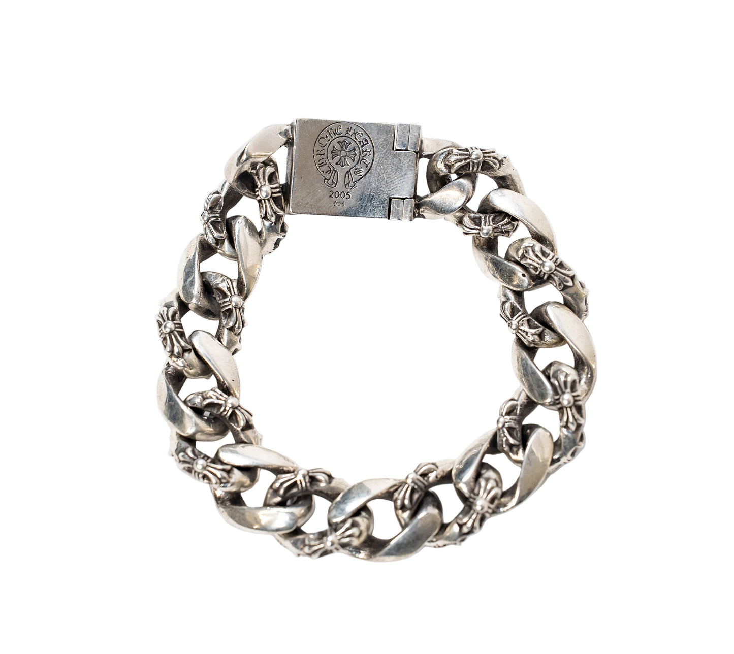 Silver Plus Cross Fancy Link Box ID Bracelet