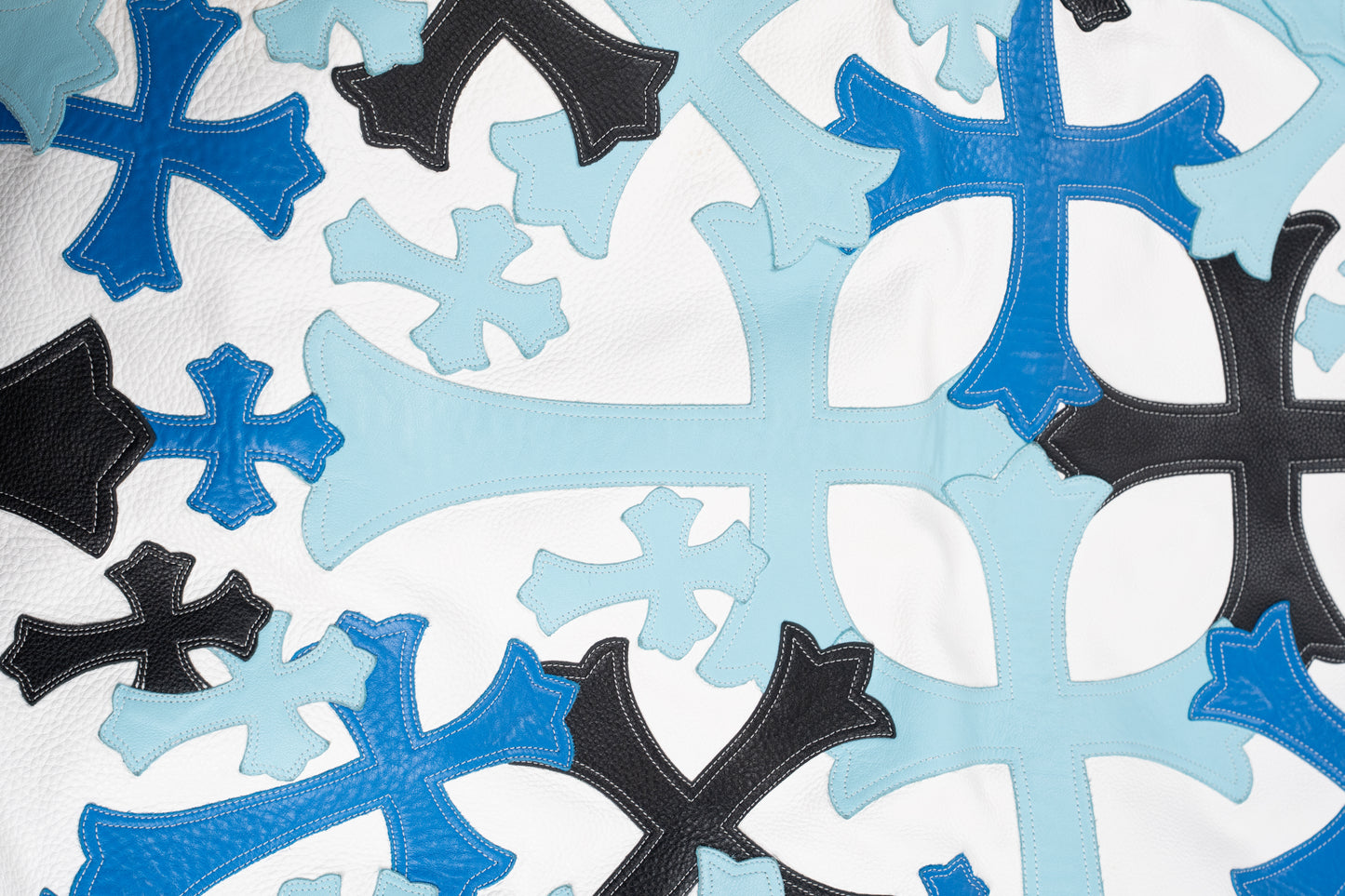 Blue/White Leather Cross Patched Beanbag