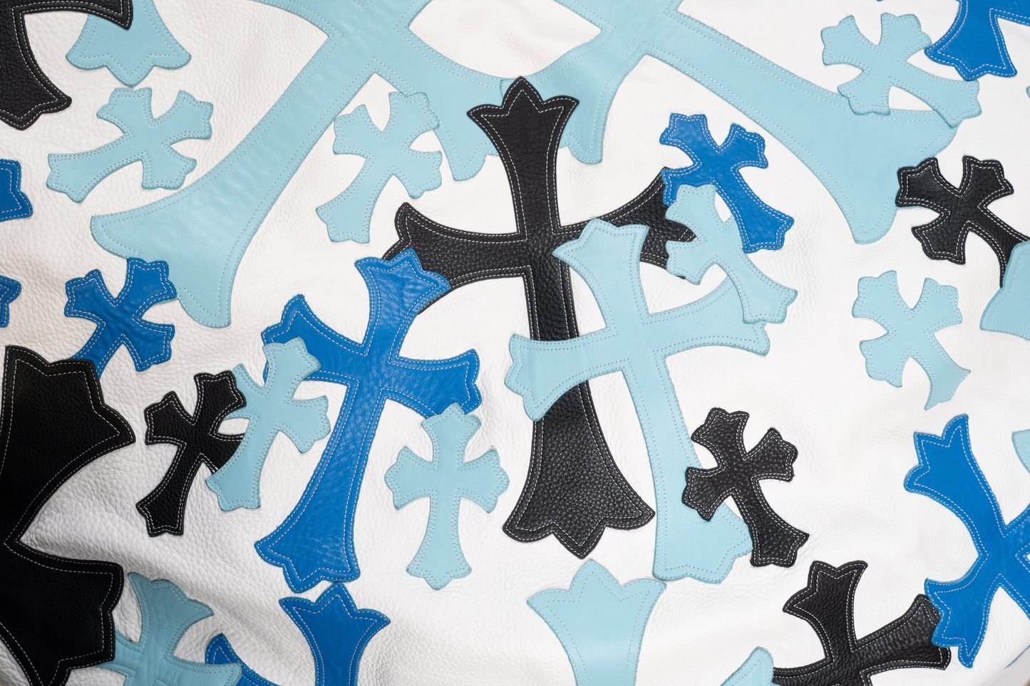 Blue/White Leather Cross Patched Beanbag