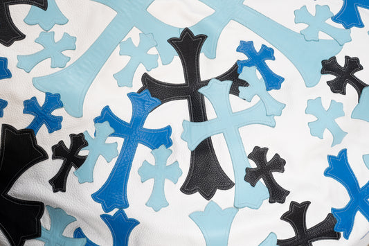 Blue/White Leather Cross Patched Beanbag