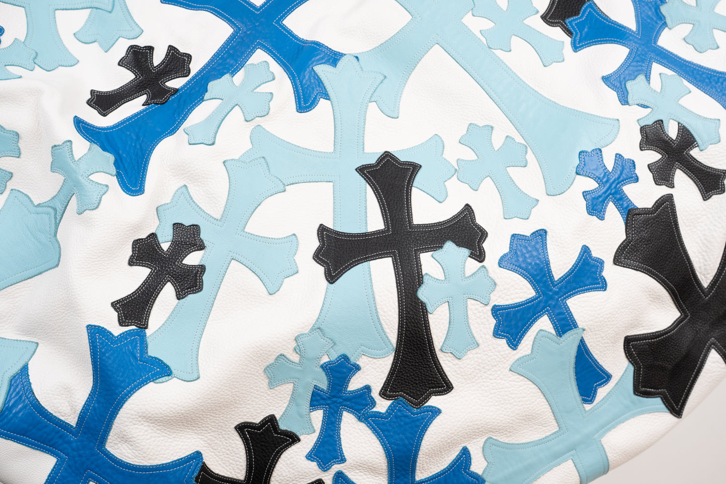 Blue/White Leather Cross Patched Beanbag