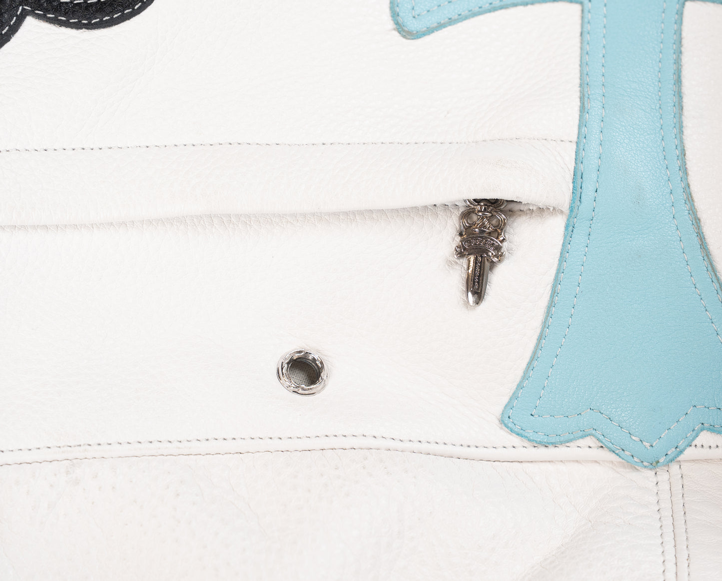 Blue/White Leather Cross Patched Beanbag