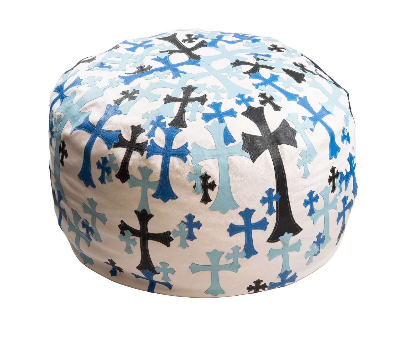 Blue/White Leather Cross Patched Beanbag