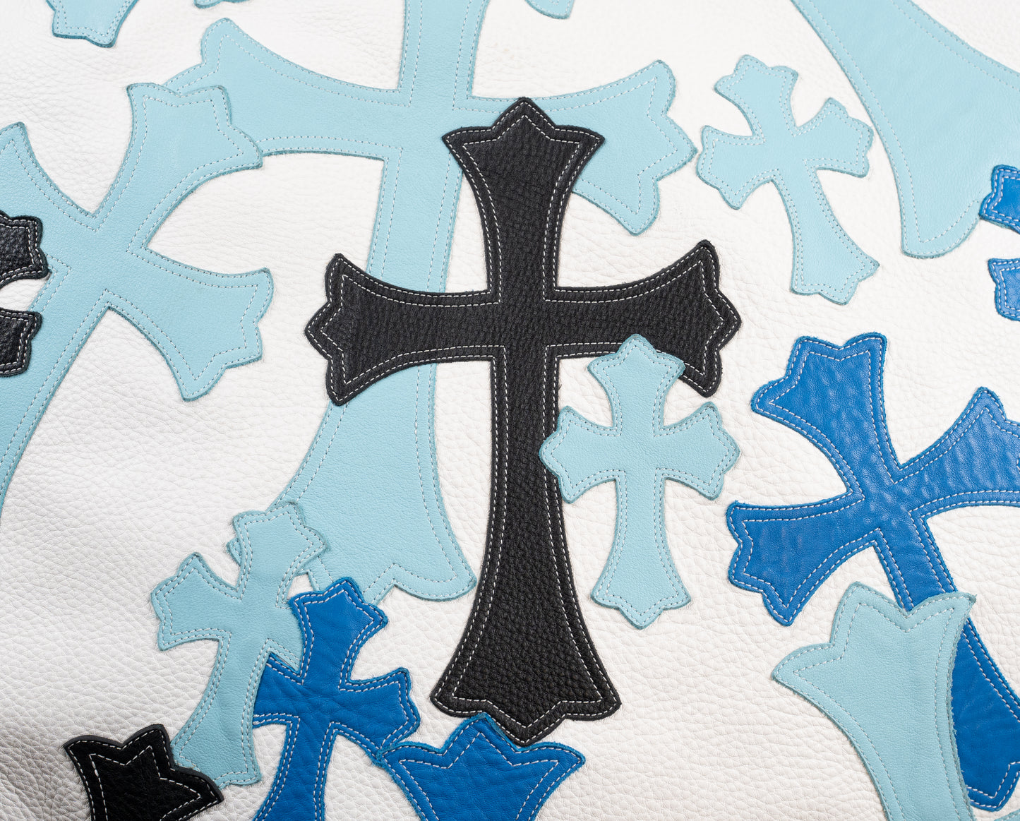 Blue/White Leather Cross Patched Beanbag
