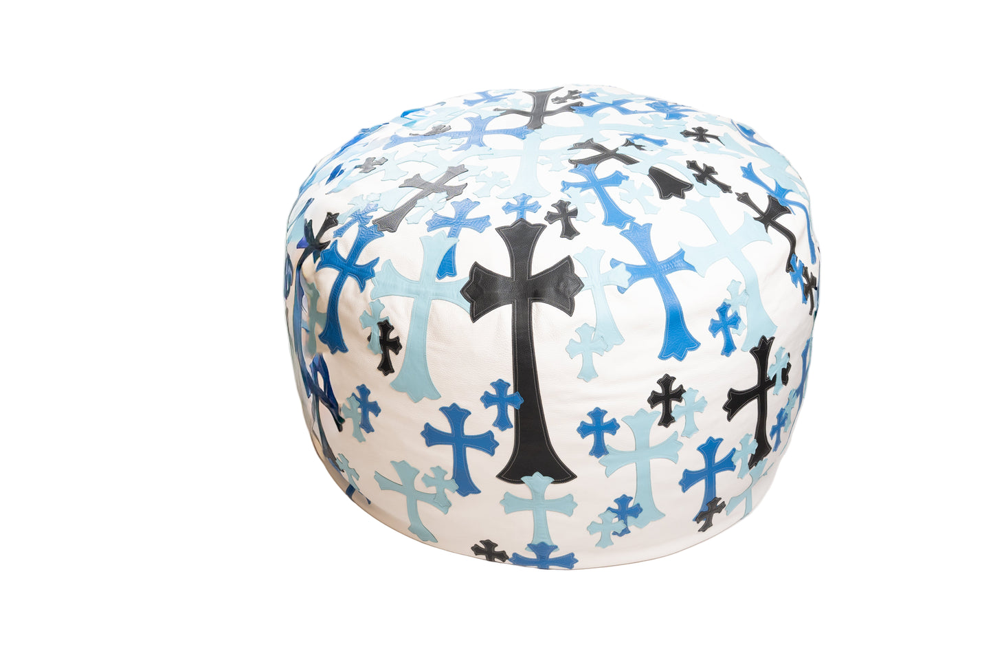 Blue/White Leather Cross Patched Beanbag