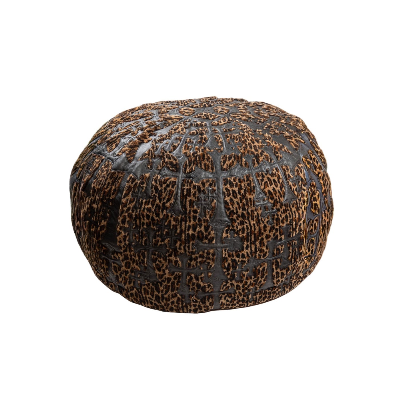 Cheetah Black Leather Cross Patched Beanbag