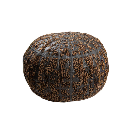 Cheetah Black Leather Cross Patched Beanbag
