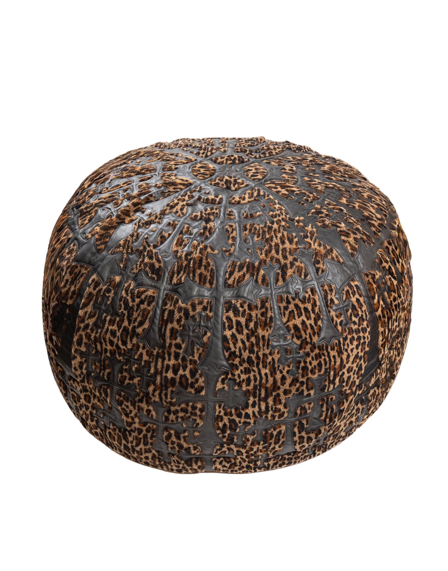 Cheetah Black Leather Cross Patched Beanbag