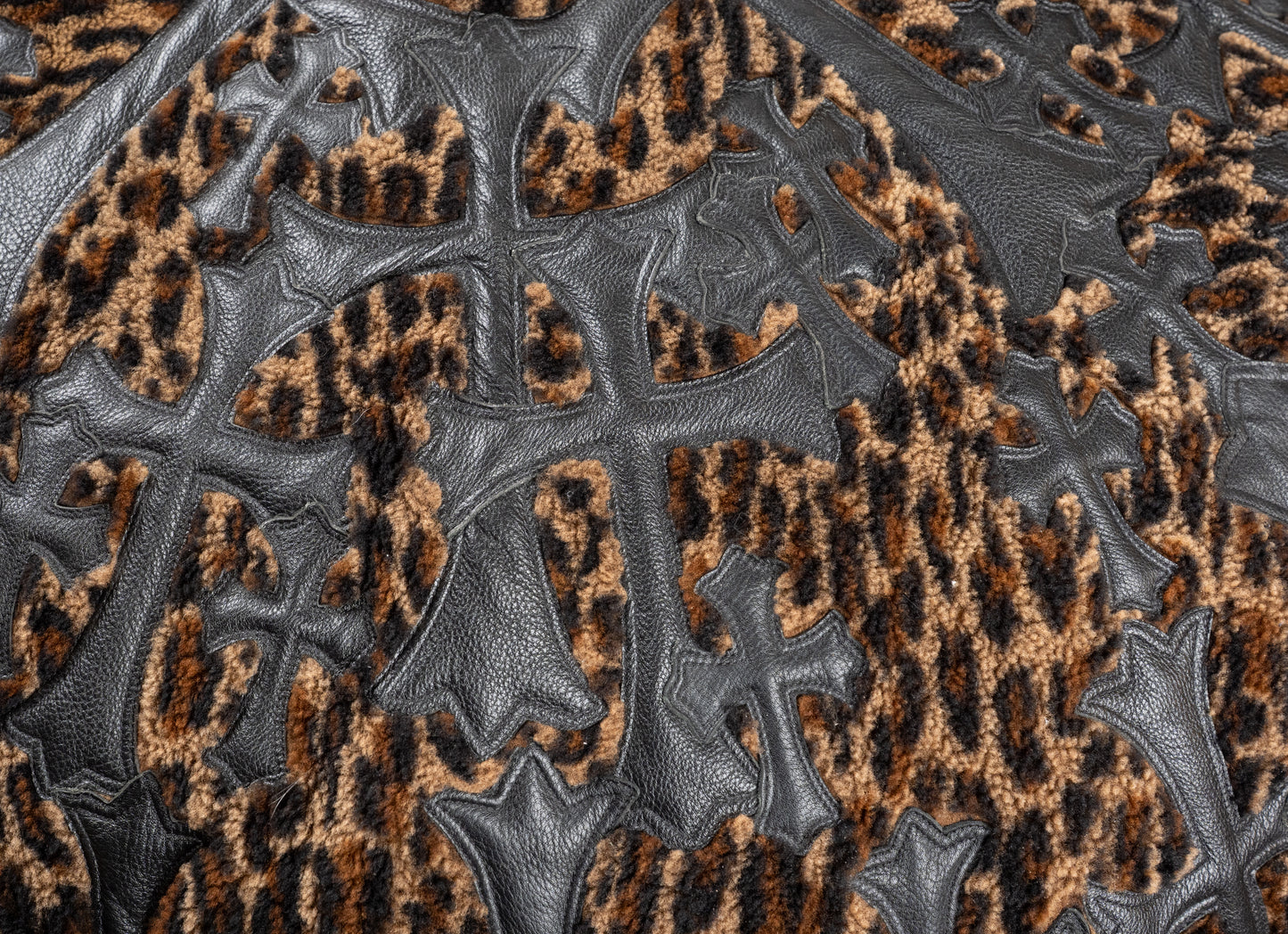 Cheetah Black Leather Cross Patched Beanbag