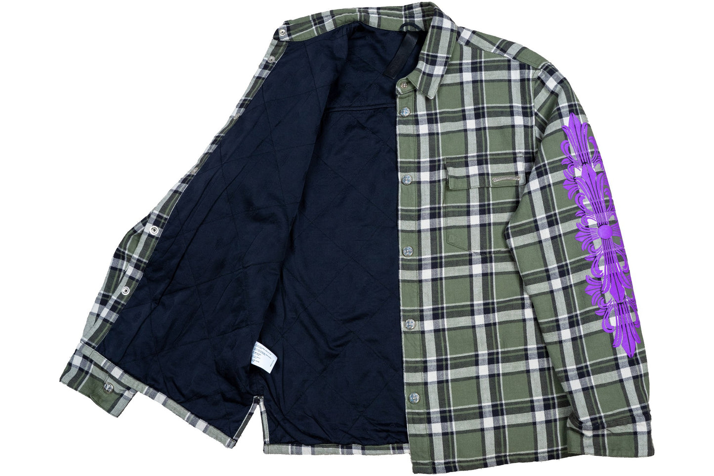 Floral Padded Flannel Shirt Jacket 'Green Purple'