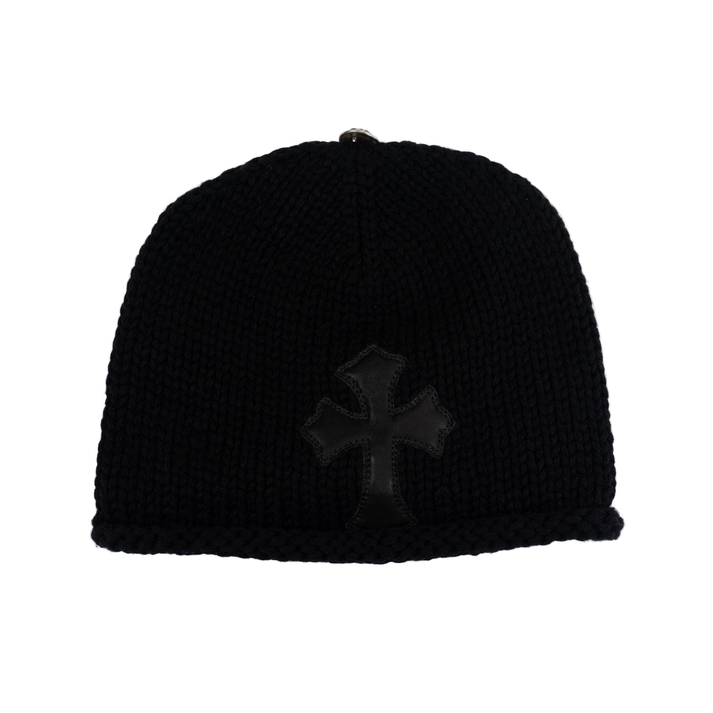 Cashmere Cross Leather Patch Black Beanie