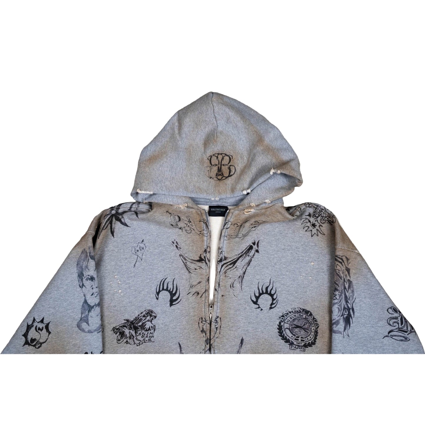 Skater Graffiti Zip-Up Hoodie 'Heather Grey'