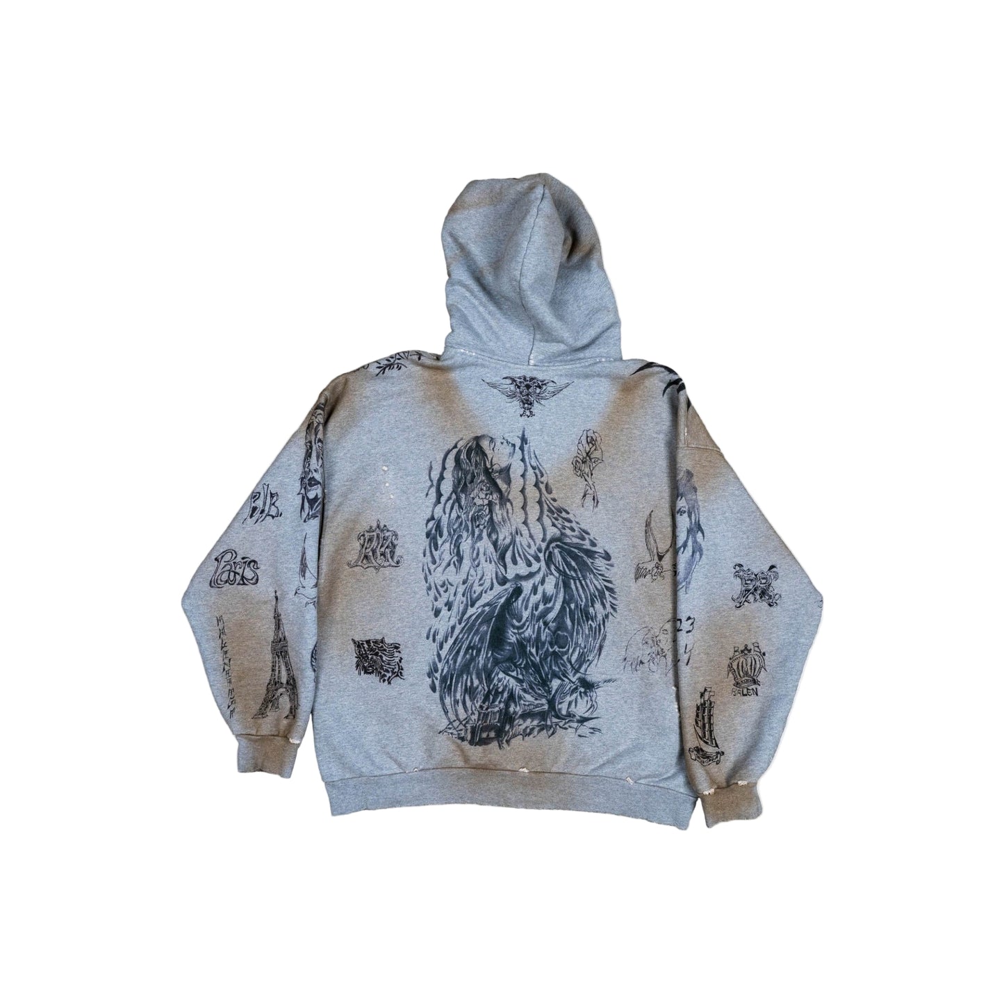 Skater Graffiti Zip-Up Hoodie 'Heather Grey'