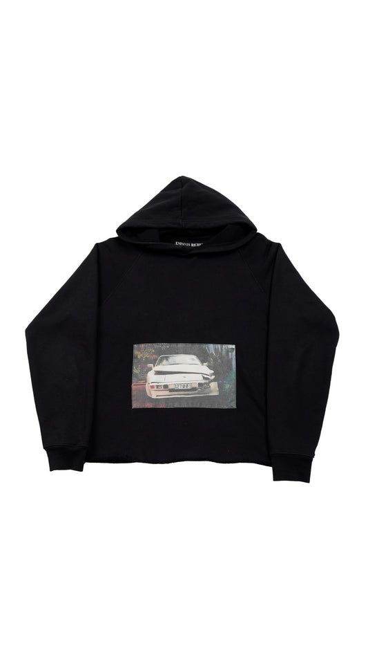 Crashed Porsche Raw-Hem Hoodie