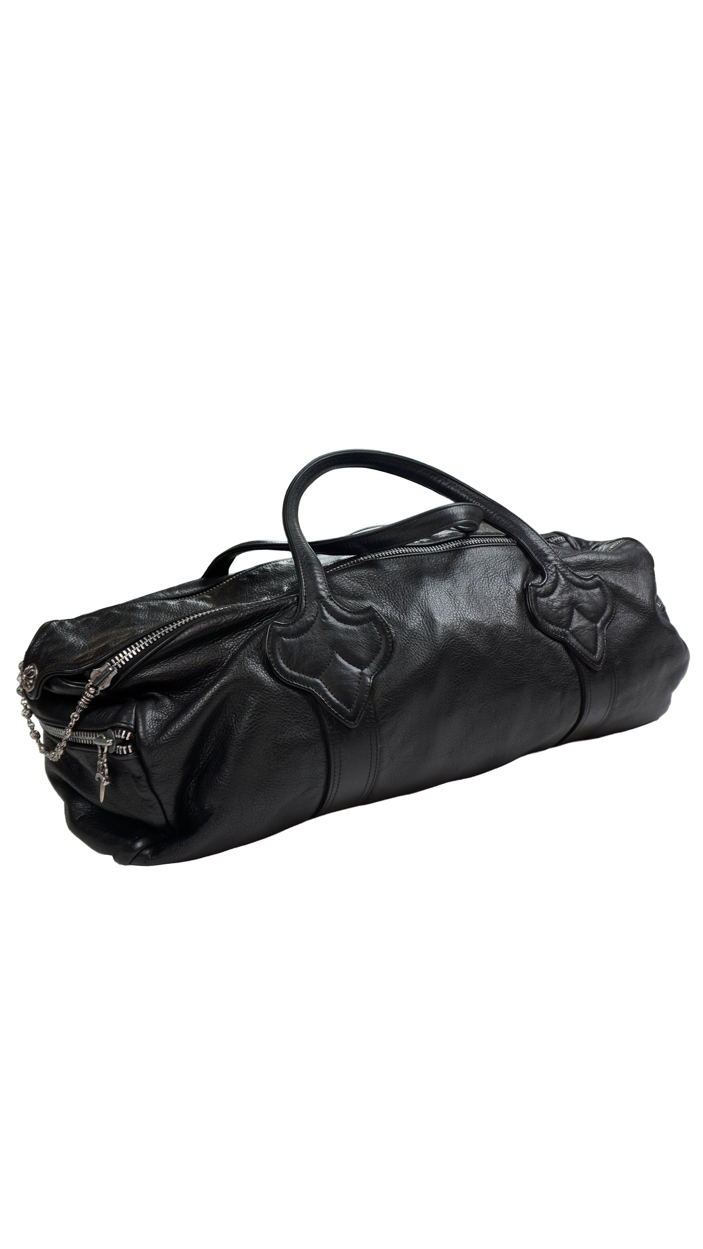 Double Zipper Leather Duffle Bag