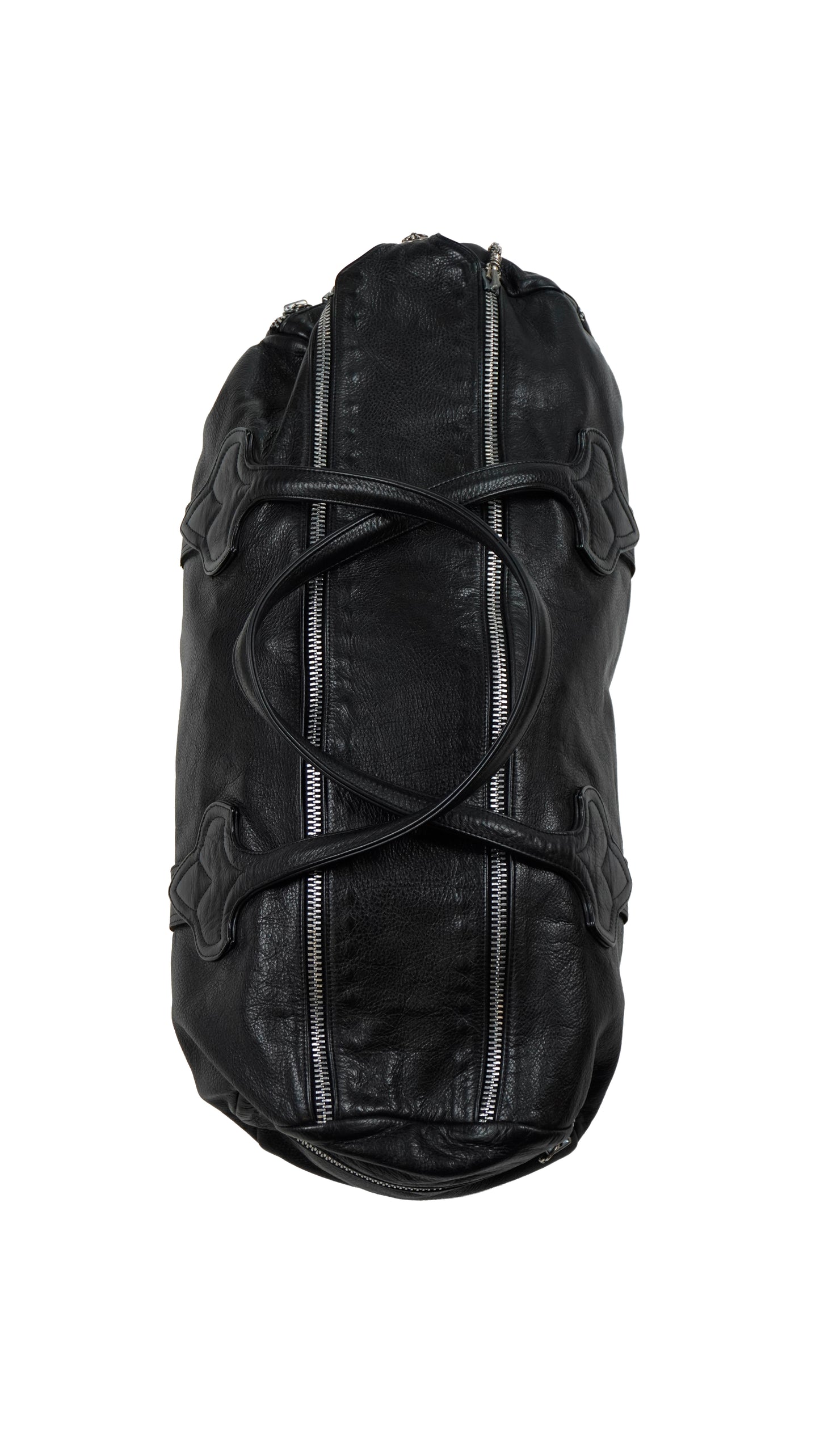 Double Zipper Leather Duffle Bag