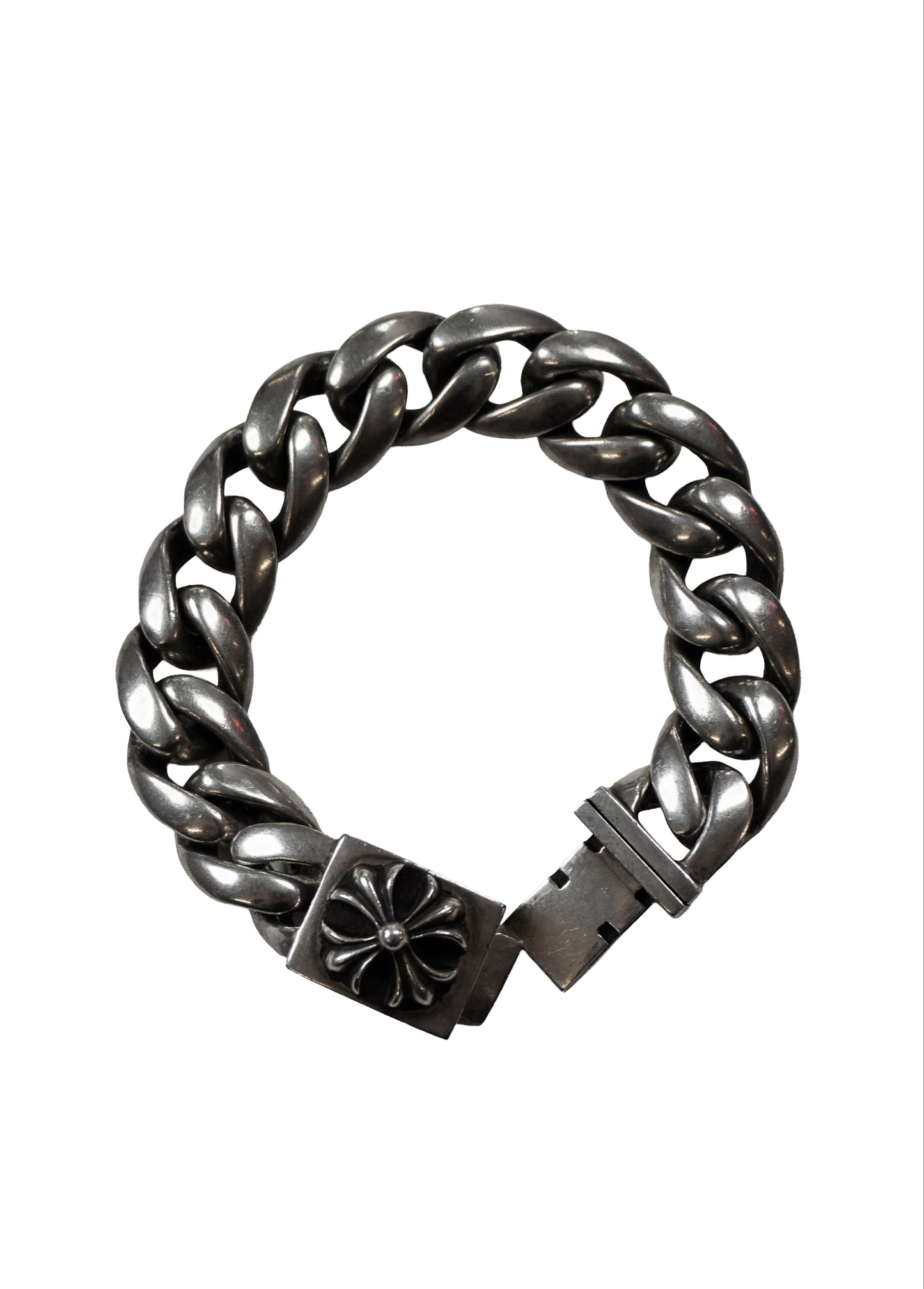 Silver Plus Cross Cuban Link Box ID Bracelet