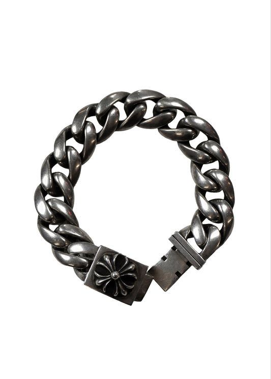 Silver Plus Cross Cuban Link Box ID Bracelet