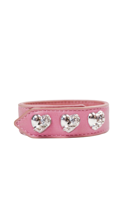 Silver Vine Heart Pink Leather Bracelet