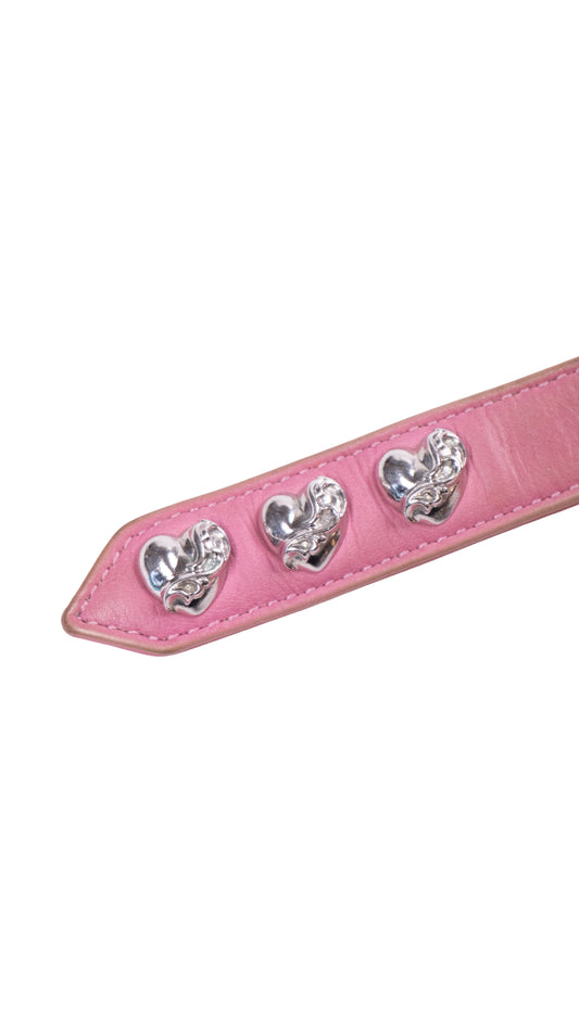 Silver Vine Heart Pink Leather Bracelet