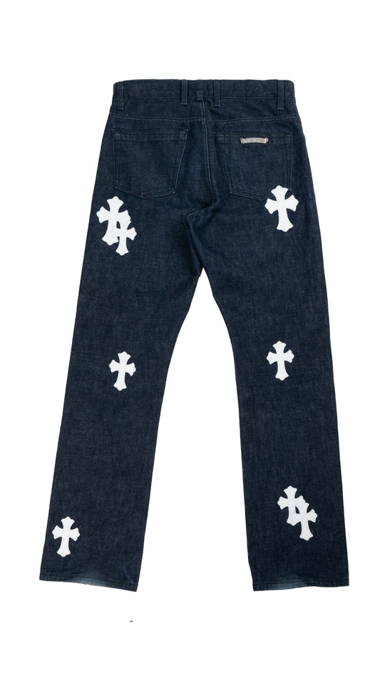 Dark Blue Wash White Patch Jeans