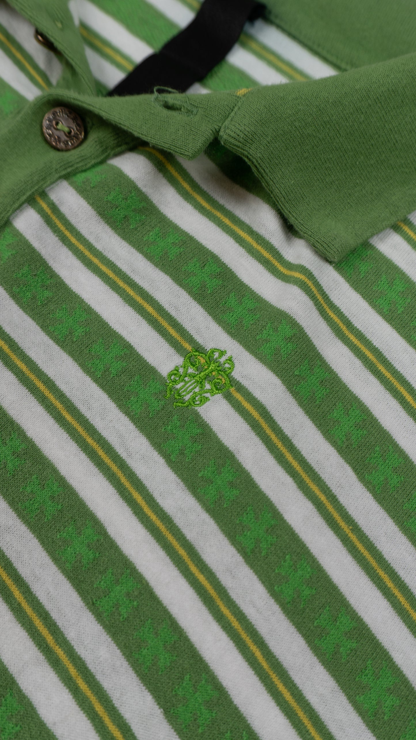 Green Cross Script Silver Button Long Sleeve Polo