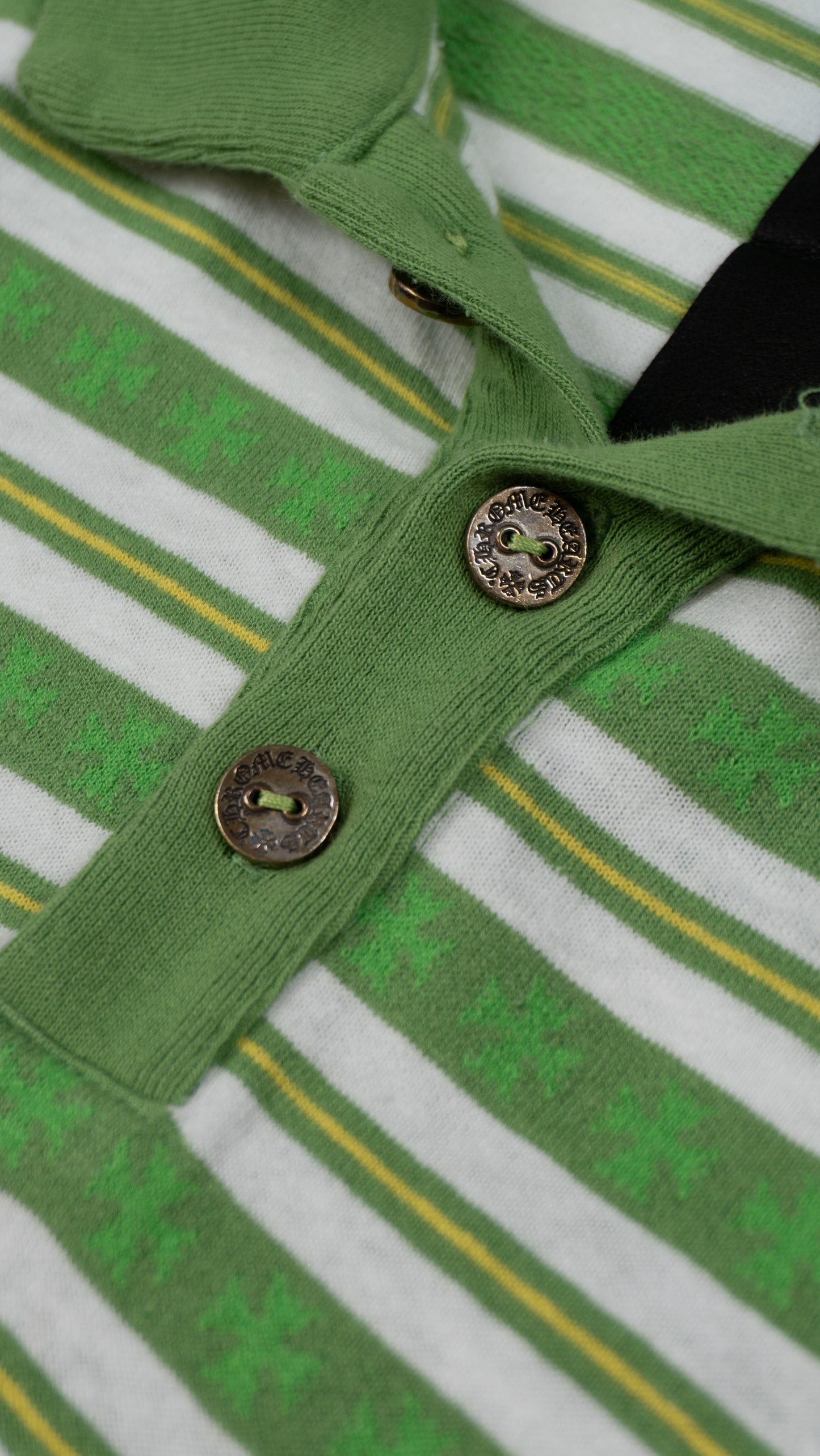 Green Cross Script Silver Button Long Sleeve Polo