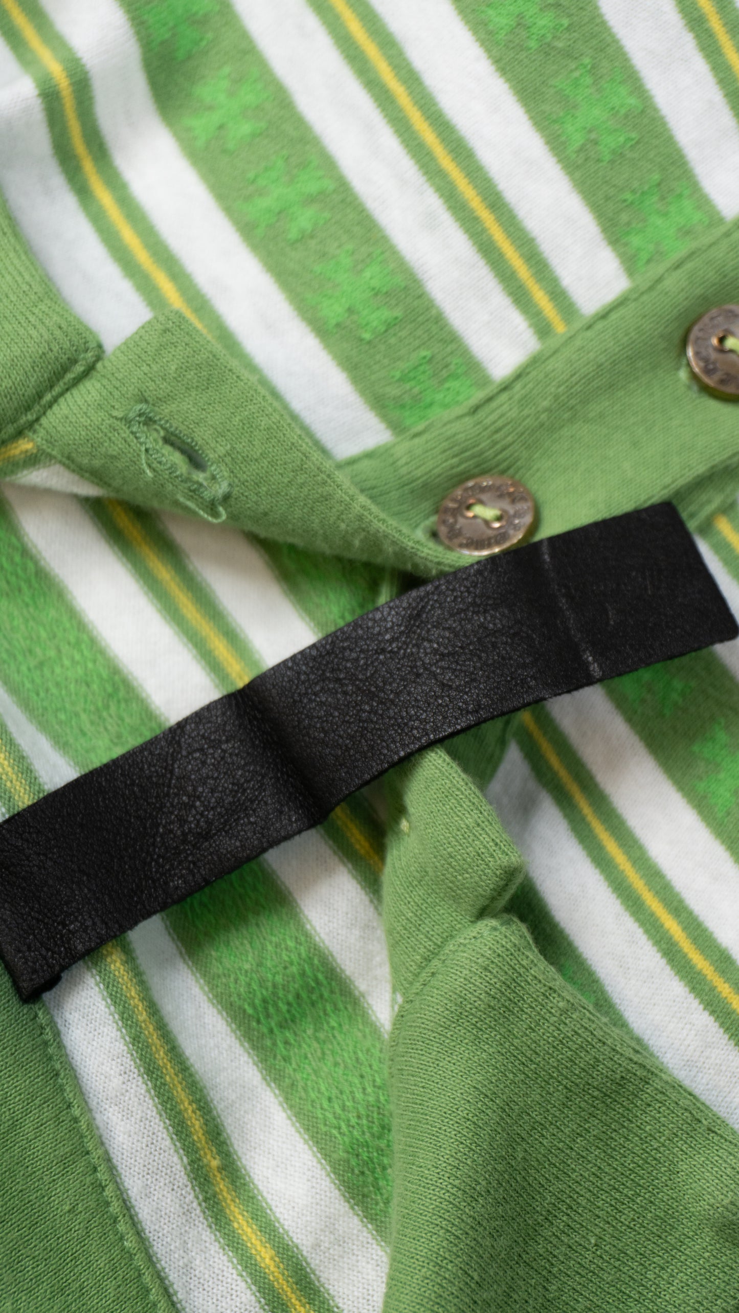 Green Cross Script Silver Button Long Sleeve Polo