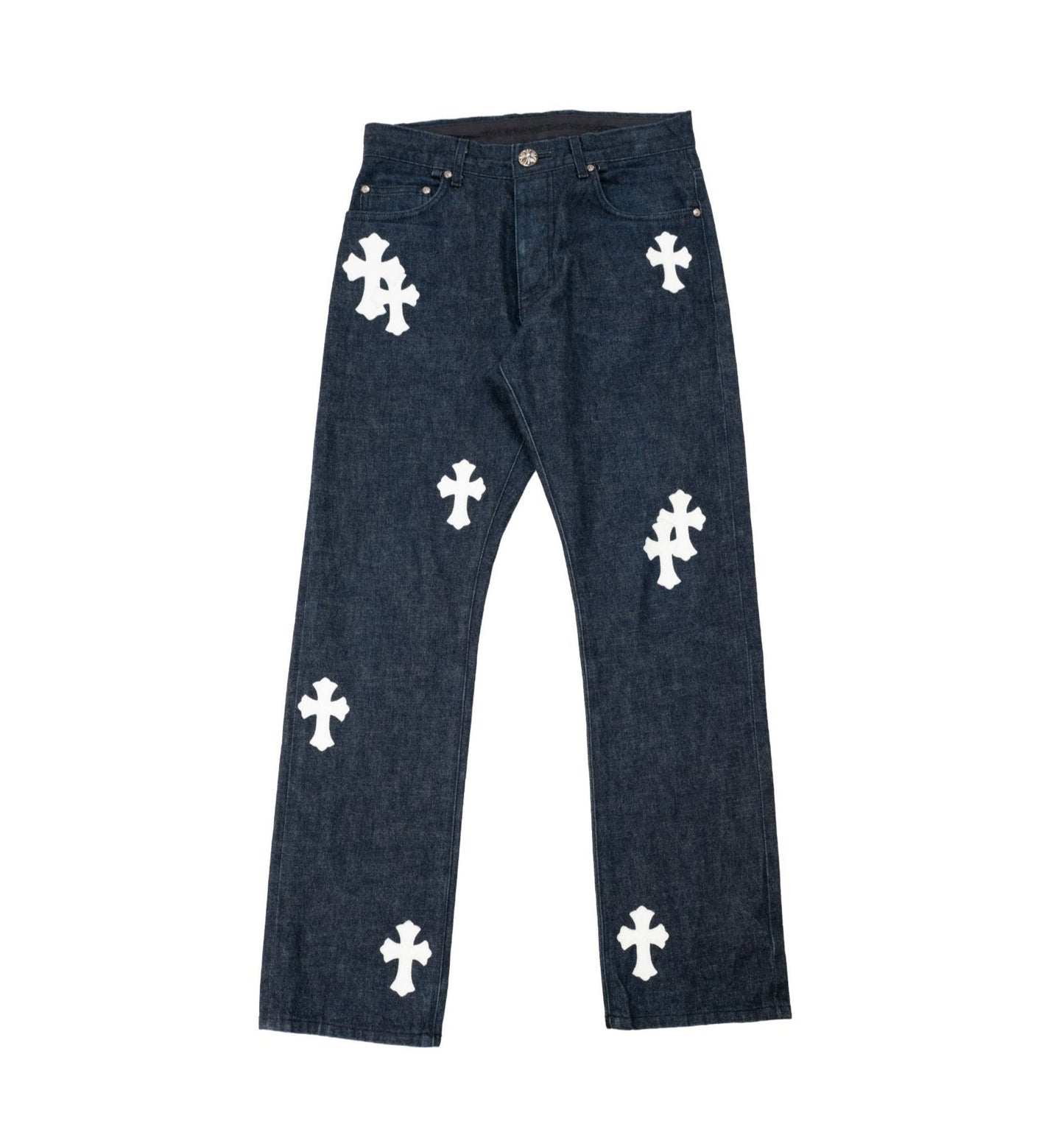 Dark Blue Wash White Patch Jeans