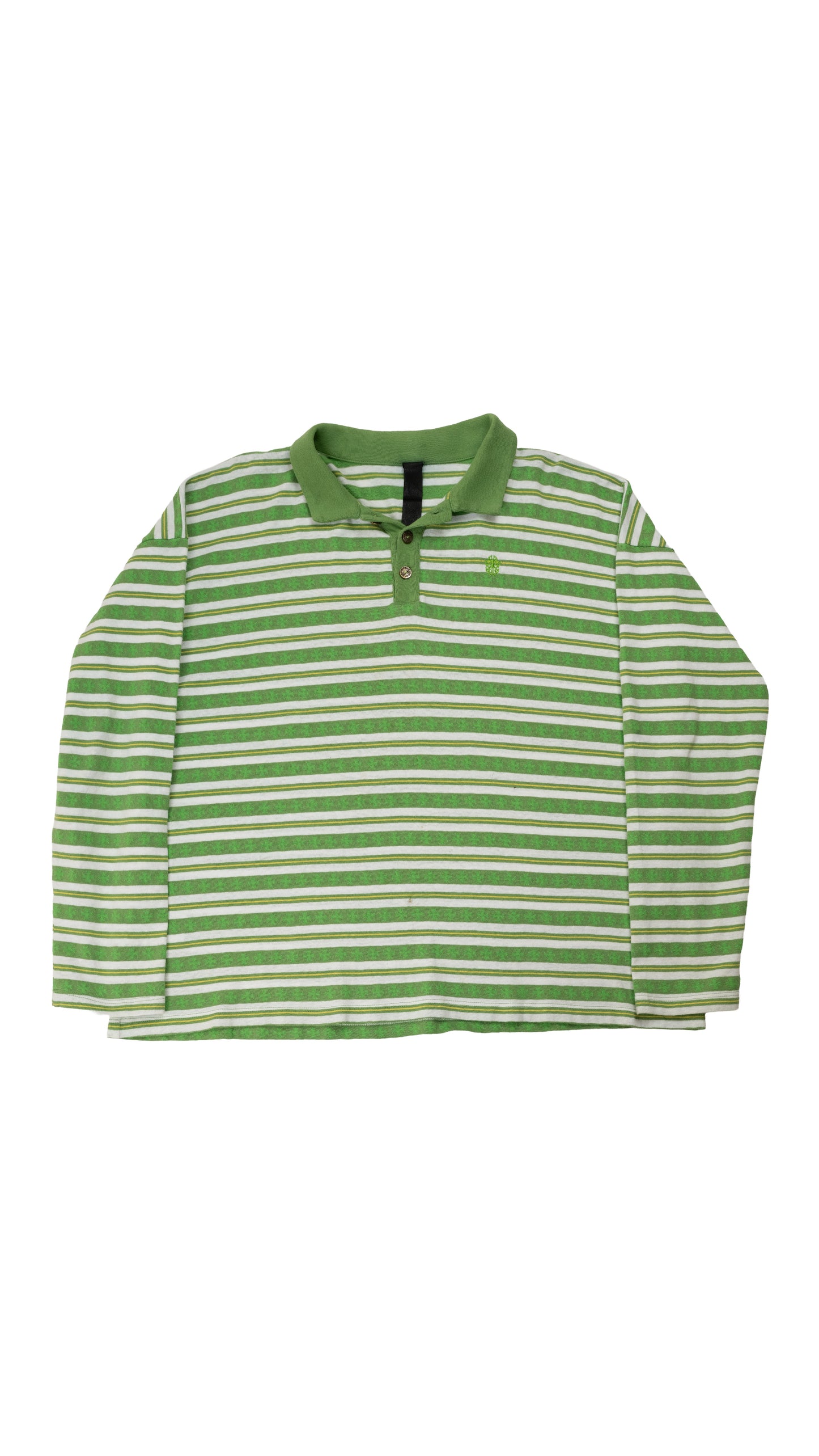 Green Cross Script Silver Button Long Sleeve Polo