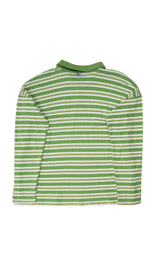 Green Cross Script Silver Button Long Sleeve Polo