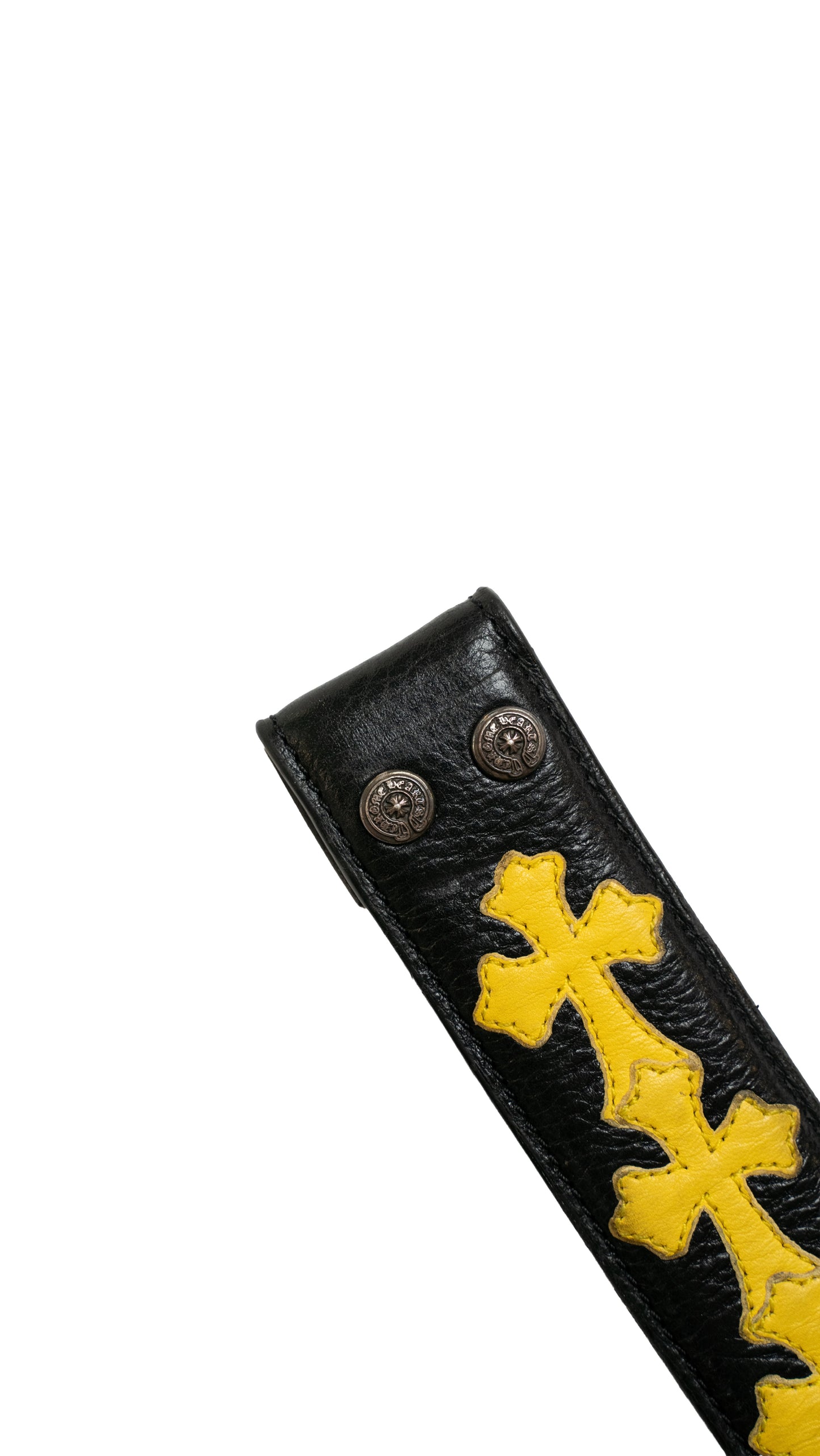 Black Cemetery Yellow Cross Patch Leather Strap