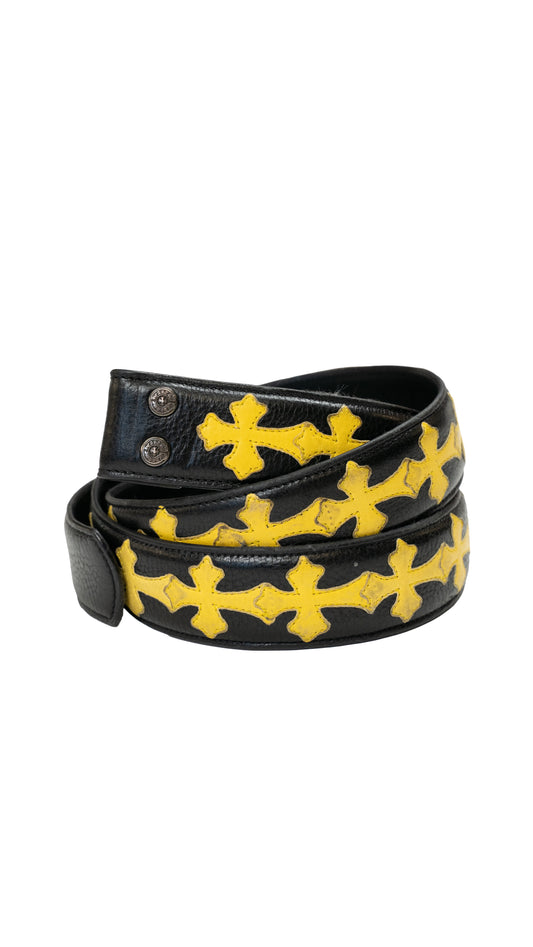 Black Cemetery Yellow Cross Patch Leather Strap