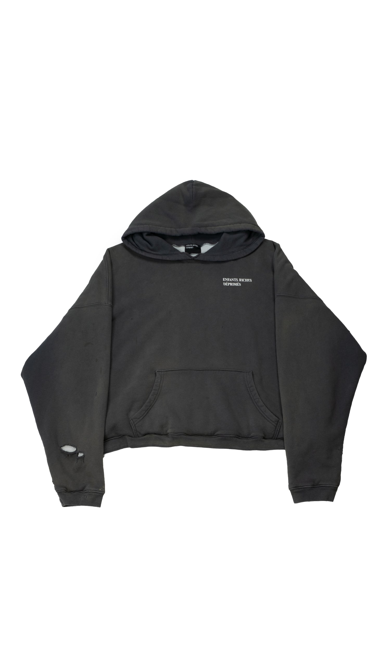 Gray Thermal Lined Distressed Logo Hoodie