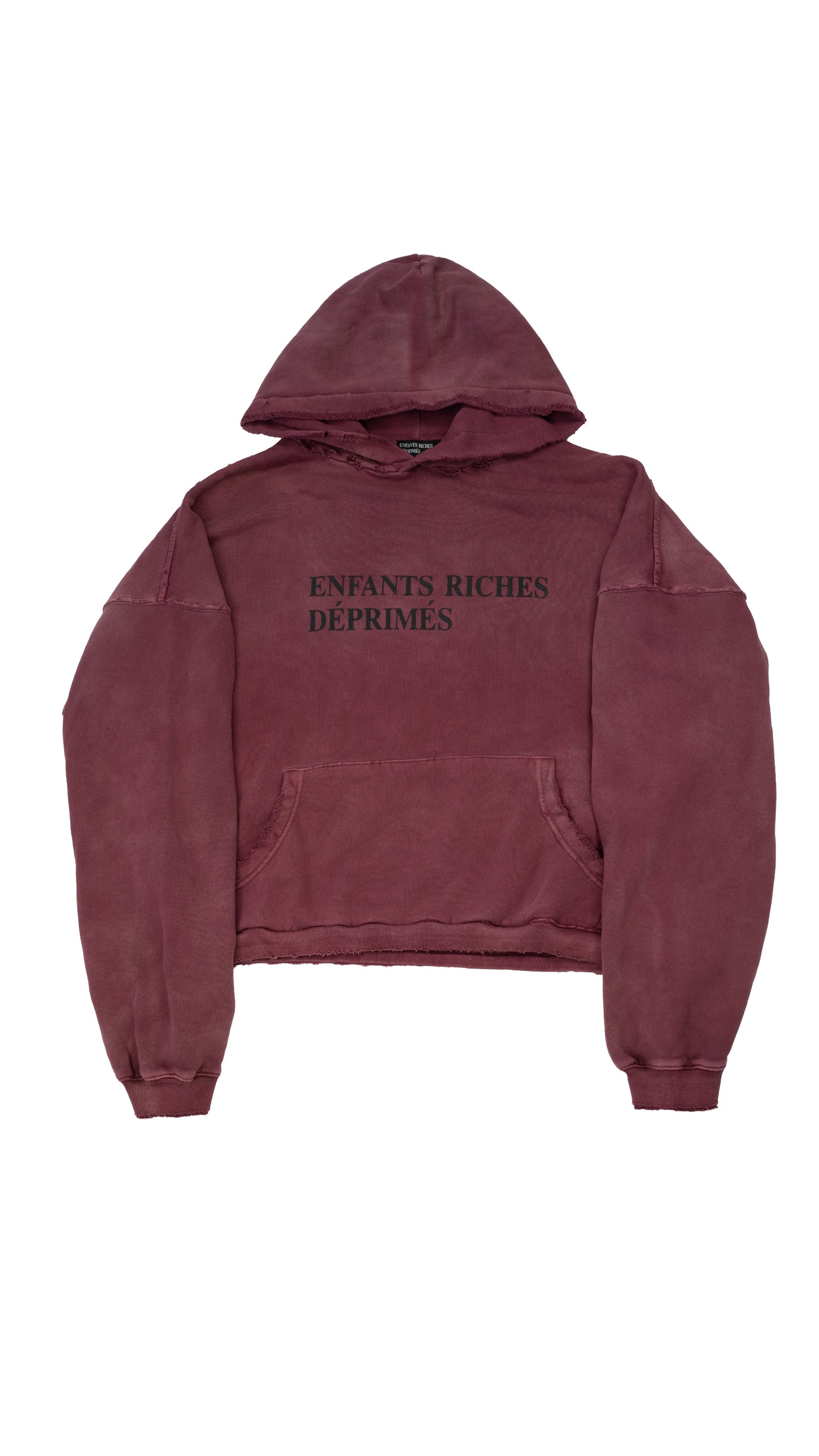 Thrashed Distressed Logo-Print Cotton-Jersey Hoodie 'Burgundy'